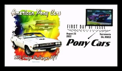 DR JIM STAMPS US COVER PONY CARS 1970 DODGE CHALLENGER R/T FDC PANDA CACHET - Image 1 of 2