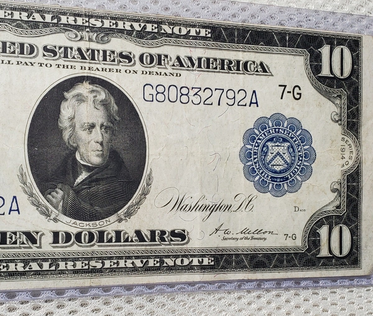 ア*イ様 ★レア★ アメリカ　旧紙幣　10ドル札 1914年 1914 $10 Dollar Federal Reserve Note Large Note. 2B blue