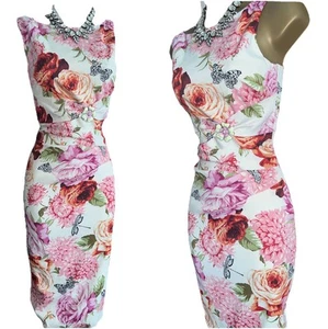 Karen Millen ❤️ UK 12 US 8 Vintage Floral Butterfly Satin Cocktail Pencil Dress - Picture 1 of 15