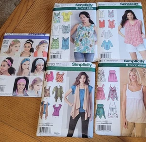 SIMPLICITY Patterns Lot Of 5 Women’s Size 8-16 Tops and Hair Accessories - Picture 1 of 6