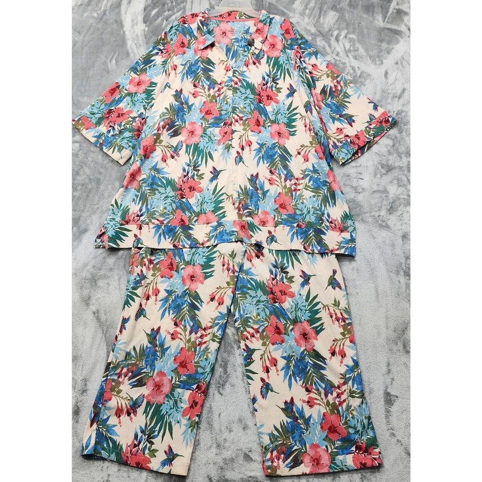 Conjunto de pantalones Cuddl Duds para mujer 2X túnica floral tejido crepé caftán pierna ancha tirar Foto 1 de 4