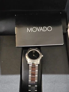 MOVADO 8221798 STIRI BLACK SUNRAY DIAL SILVER STAINLESS STEEL WOMENS WATCH - Picture 1 of 10