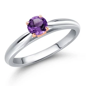 0.25 Ct Purple Amethyst 10K White Gold with Rose Gold Prongs Engagement Ring - Picture 1 of 36