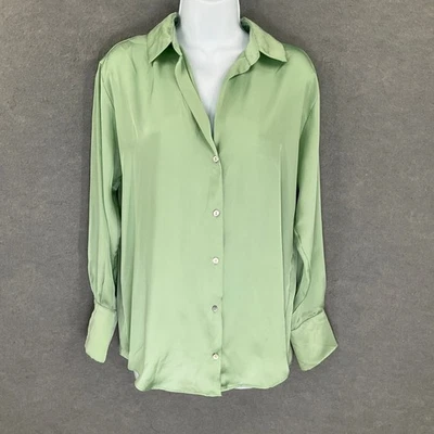 Blusa Blusa ZARA Top Para Mujer Talla S Verde Claro Satén Abotonada Oficina Cóctel Foto 1 de 4