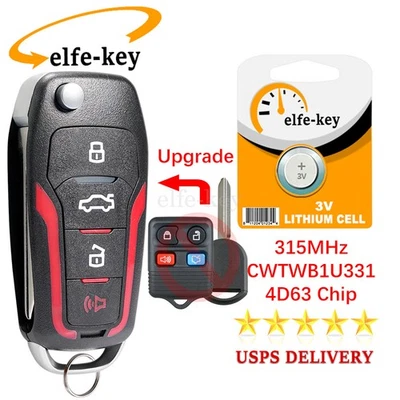 Llavero remoto abatible para Lincoln Navigator Town Car 2003-2010 4 botones + chip 4D63 Foto 1 de 4