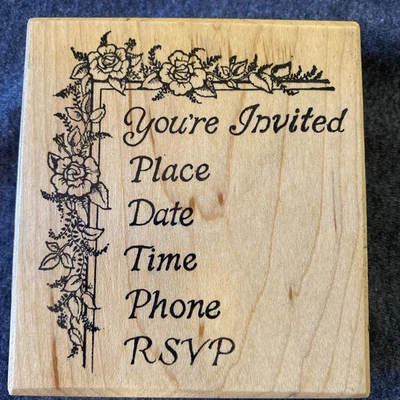 ROSES You’re Invited Wood Mounted Rubber Stamp - Image 1 of 4