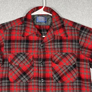 Vintage Pendleton Bordhemd Herren klein 100 % Wolle rot kariert Schlaufenkragen geschrumpft - Bild 1 von 20