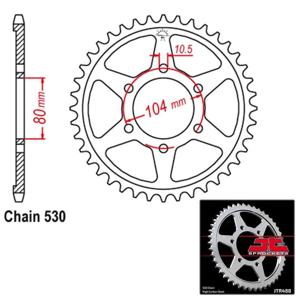 Piñón trasero JT acero paso 530 45 dientes Kawasaki KZ 650C personalizado (1977-1979) Foto 1 de 2