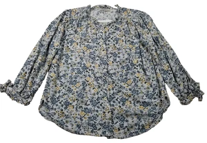 Camisa Loft Abotonada Para Mujer Pequeña Floral Cuello Redondo Manga 3/4 Atada Primavera Blusa - Imagen 1 de 9