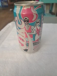 Vintage 1989 Cherry Coke Pop Art Empty Can - Couple on Beach Teal & Pink - Picture 1 of 8