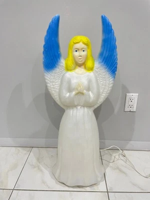 De colección Ángel de Navidad 1988 Unión 30" Iluminado Ángel Soplado Molde Ala Azul Funciona Foto 1 de 4