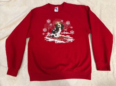 Sudadera De Colección Invierno Naturaleza Nieve Navidad Roja Adulto Mediana Beagle Perro Usada en Excelente Condición Foto 1 de 4