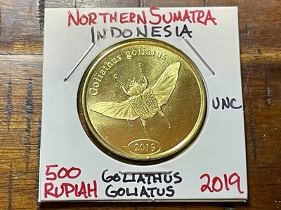 Norte de Sumatra, Indonesia 🇮🇩 UNC 2019 500 rupias (escarabajo Goliathus Goliatus) Foto 1 de 3
