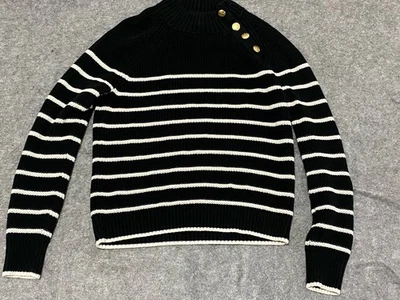J.Crew Women’s M mock button novelty button striped sweater - Image 1 of 4