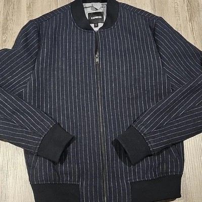 Chaqueta de bombardero Express azul marino a rayas Foto 1 de 4