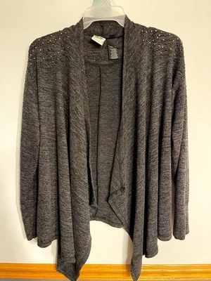 Cárdigan suéter para mujer Harley Davidson talla grande gris oscuro hombros con tachuelas Foto 1 de 4