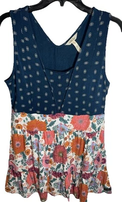 Mujer Talla L Matilda Jane Correa Ancha Tanque Azul Top Diseño Floral Parte Inferior LEER Foto 1 de 4