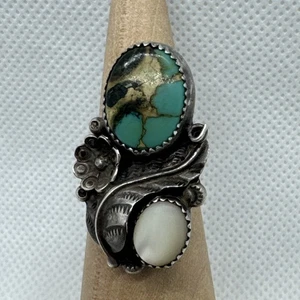 Vintage Indianer Türkis unsigniert Sterling Silber Ring 925 Größe 8 - Bild 1 von 8