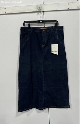 Out Jeans Womens Blue Denim Stretch Pockets Back Slit Midi A-Line Skirt Size 12 - Image 1 of 3