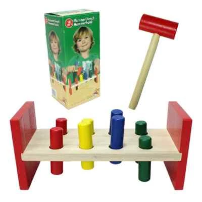BEMIRO Hammerbank aus Holz | 10 teilig | Holz Spielzeug | Kinder Hammer Spiel