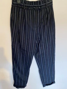 Good Condition- Women's- Topshop- Tall- Size 12- Blue striped paper bag trousers - Picture 1 of 5