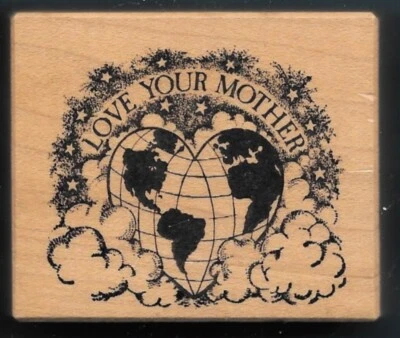 PSX F-873 MOTHER EARTH LOVE CONTINENTS PLANET MAP wood mount SPACE Rubber Stamp - Image 1 of 4