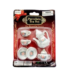 MINI JUEGO DE TÉ DE PORCELANA MUÑECA DE JUGUETE COLECCIONABLE MINIATURA 6 PIEZAS  - Imagen 1 de 3
