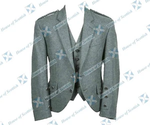 ARGYLE KILT JACKET WITH WAISTCOAT TWEED WEDDING JACKET | BRAEMAR / CRAIL JACKET - Picture 1 of 6