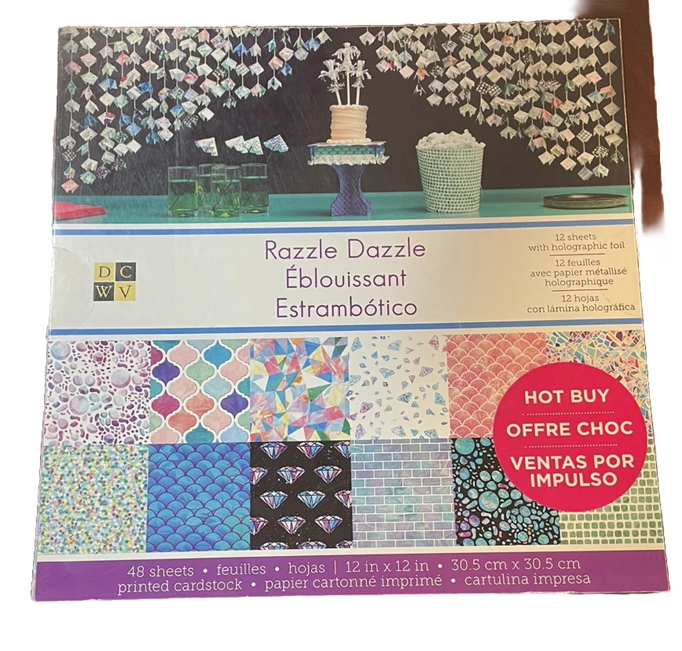 Almohadilla apilable de papel DCWV 12x12 RAZZLE DESLUMBRAMIENTO arco iris joyas brilla 30/48 páginas Foto 1 de 4
