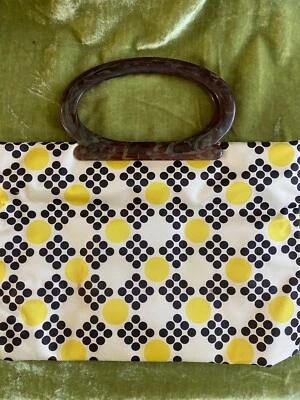 Vtg 1960s Purse Lucite Mod Yellow Poka Dots handbag Handles  Retro Purse Boho - Image 1 of 4