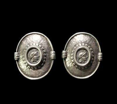 Pendientes de clip vintage de plata de ley 925 con diosa guerrera Atenea 24 g Foto 1 de 4