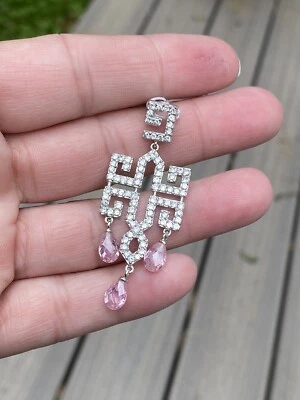 Charles Winston Sterling Silver White & Pink Cubic Zirconia Drop Pendant - Image 1 of 4