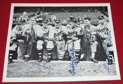 Ed Mathews Warren Spahn Sibby Sisti Signed Braves Photo 8X10 Full PSA Autograph - Image 1 of 3
