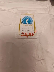 VTG Clever Fingers EMBROIDERED 72x108 TABLE CLOTH 12 Napkins Small Flaws SEE - Picture 1 of 7