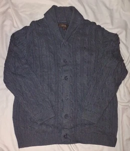 Tasso Elba Sweater Cable Knit Cardigan Mens Size L Shawl Collar Gray Gift - Picture 1 of 8