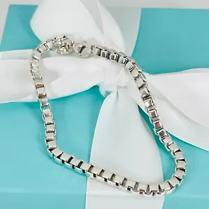 7.75” Tiffany & Co Mens Unisex Venetian Box Link Bracelet in Sterling Silver - Picture 1 of 6