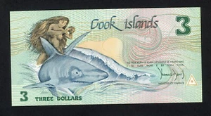 COOK ISLAND  3  DOLLARS ( 1987 )   PICK # 3a  UNC. - Picture 1 of 2