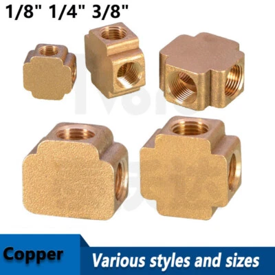 Solid Brass Manifold Pipe Cross Four Way Tee Female Fitting 1/8" 1/4" 3/8" Inch - Image 1 of 3