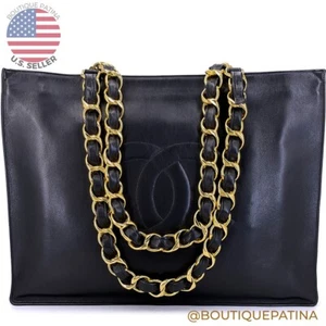 Chanel 1994 Vintage Black Chunky Chain Classic Tote Bag 24k GHW 68387 - Picture 1 of 5