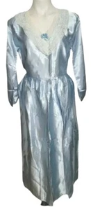 VTG Prairie Satin Lace Dress Hand Made Pleated Blue Womens Sz M - Picture 1 of 10