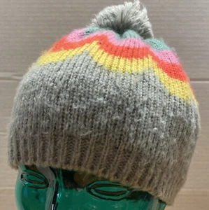 MNIBODEN GIRLS GRAY W/PINK, ORANGE,GREEN ACCENT POM BEANIE SMALL. VGC FUN! 16 - Picture 1 of 2