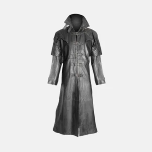 Long Coat Men Gothic Steampunk Coat Black Long Leather Coat Mens Leather Coat - Picture 1 of 3