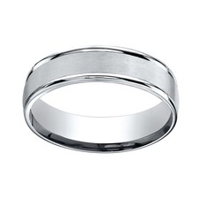 18K White Gold 6mm Comfort-Fit Satin Finish High Polished Band Ring Sz-12