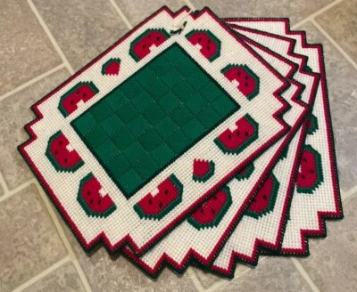 Vintage Set Of 4 Handmade Table/place Mats Watermelon - Image 1 of 4