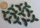 12 CHRISTMAS HOLLY & BERRIES FLOWERS Sugar Paste Cake Cupcake Toppers