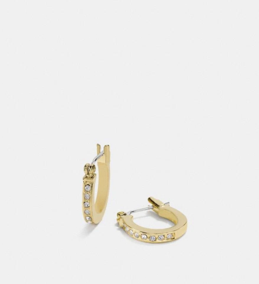 NWT COACH Pave Signature C Huggie Earrings F54497 Gold Tone MSRP $78 - Image 1 of 1