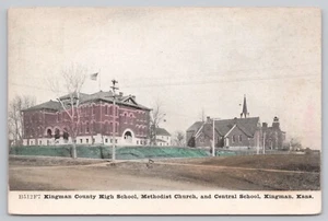 Kingman, Kansas (KS) Postcard: High School, Methodist Church, Central School - Picture 1 of 2