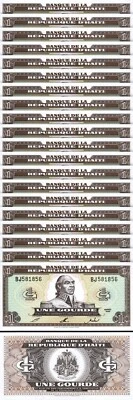 Haití 1 Gourde 1993, UNC, LOTE DE 20 piezas, consecutivo, P-259a Foto 1 de 4