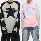 Sping Fashion T-shirt Couple O-Neck Loose Star Patches Pullover Long Sleeve