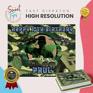 ESERCITO RETTANGOLO PERSONALIZZATO COMMESTIBILE COMPLEANNO CAKE TOPPER DECORAZIONE - Foto 1 di 5